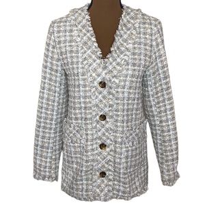 Ann Taylor Fringe Tweed Cardigan Jacket neutrals size 0